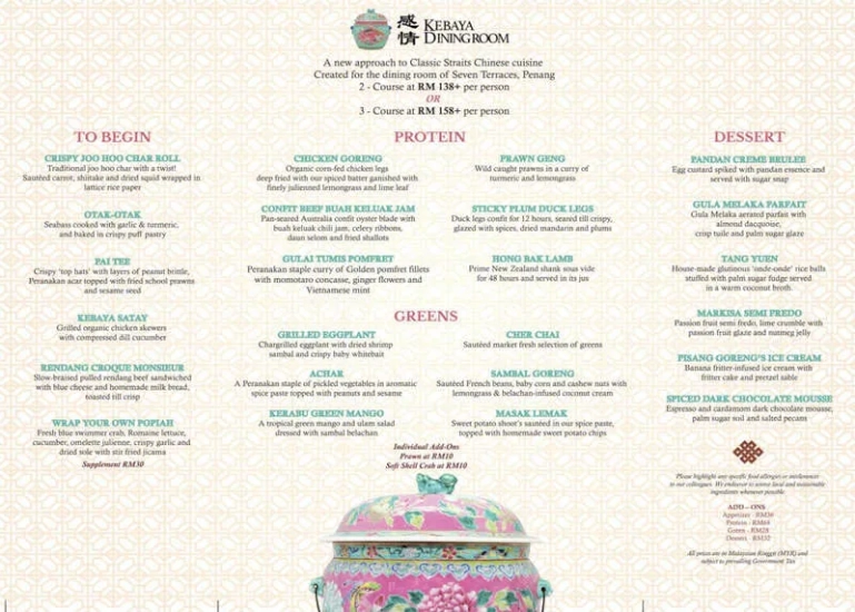 kebaya dining room menu